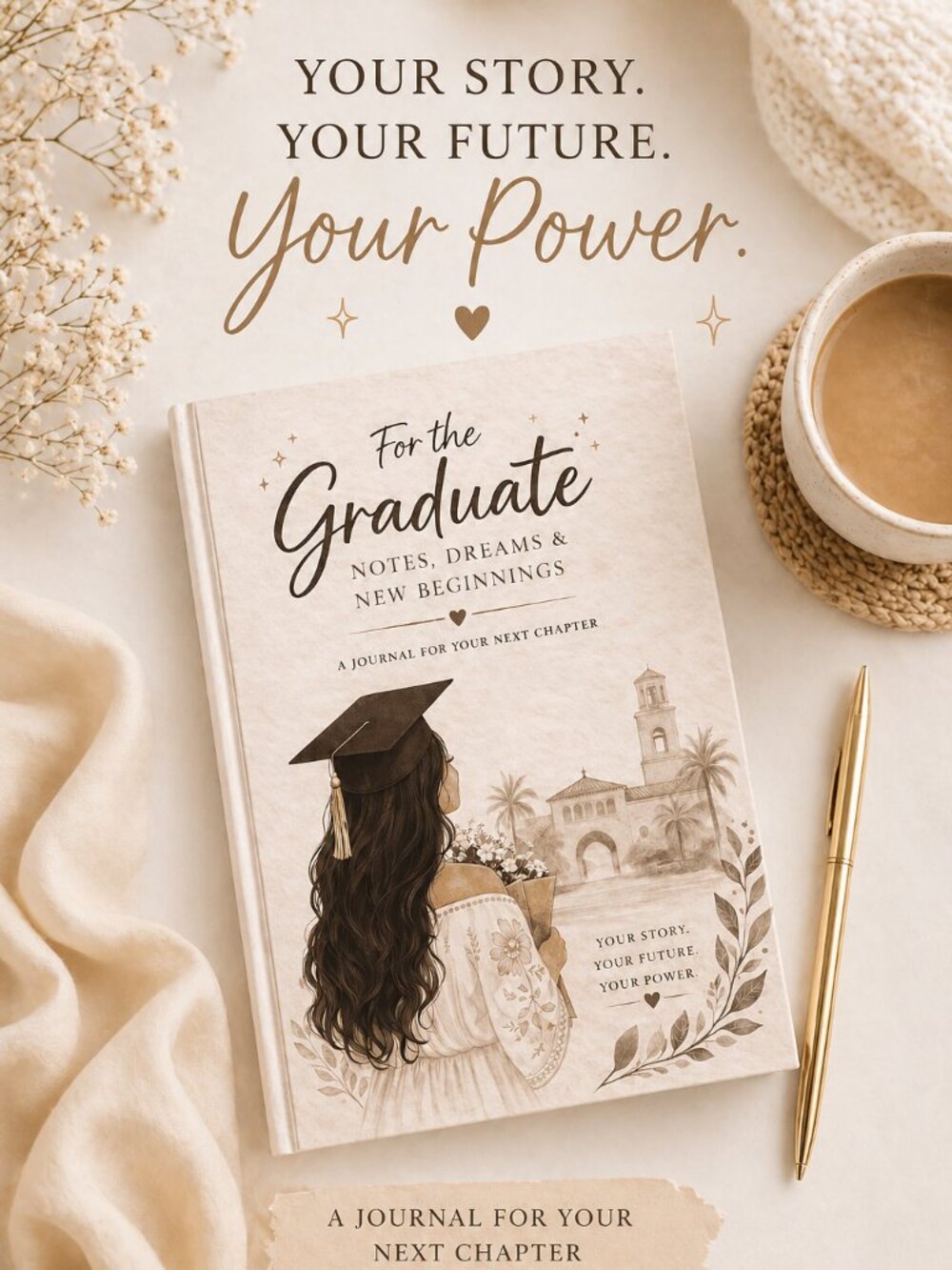 For the Graduate Journal - Soft Neutral Floral Cover - Picture 2 of 9